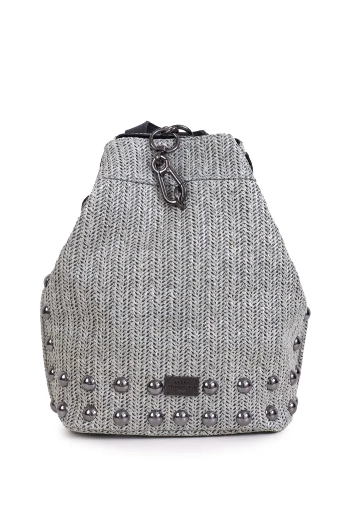 52 Black N' Metal Backpack Vegan Straw Grey - Image 1