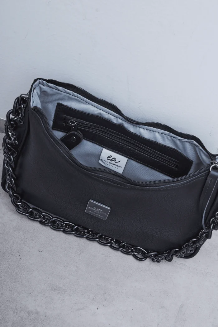 Retro Chain Baguette Bag Μαύρη - Image 4