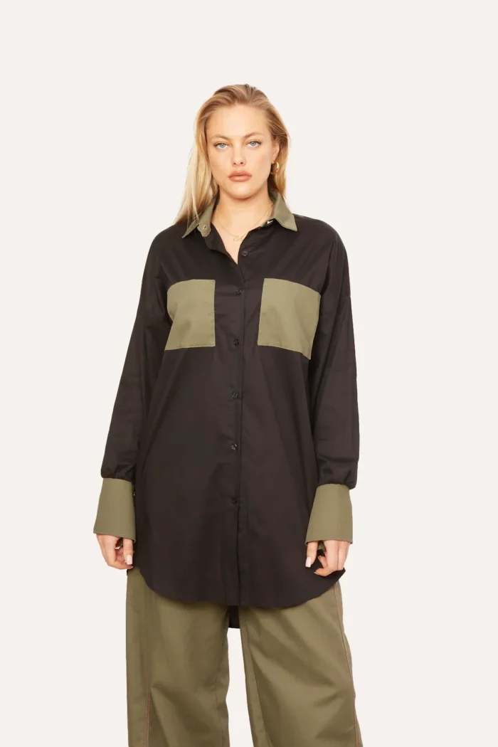 Amanda Patched Shirt Khaki Black - Image 3