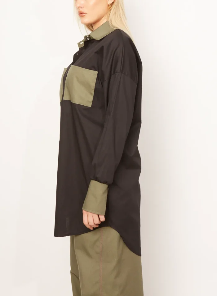Amanda Patched Shirt Khaki Black - Image 4