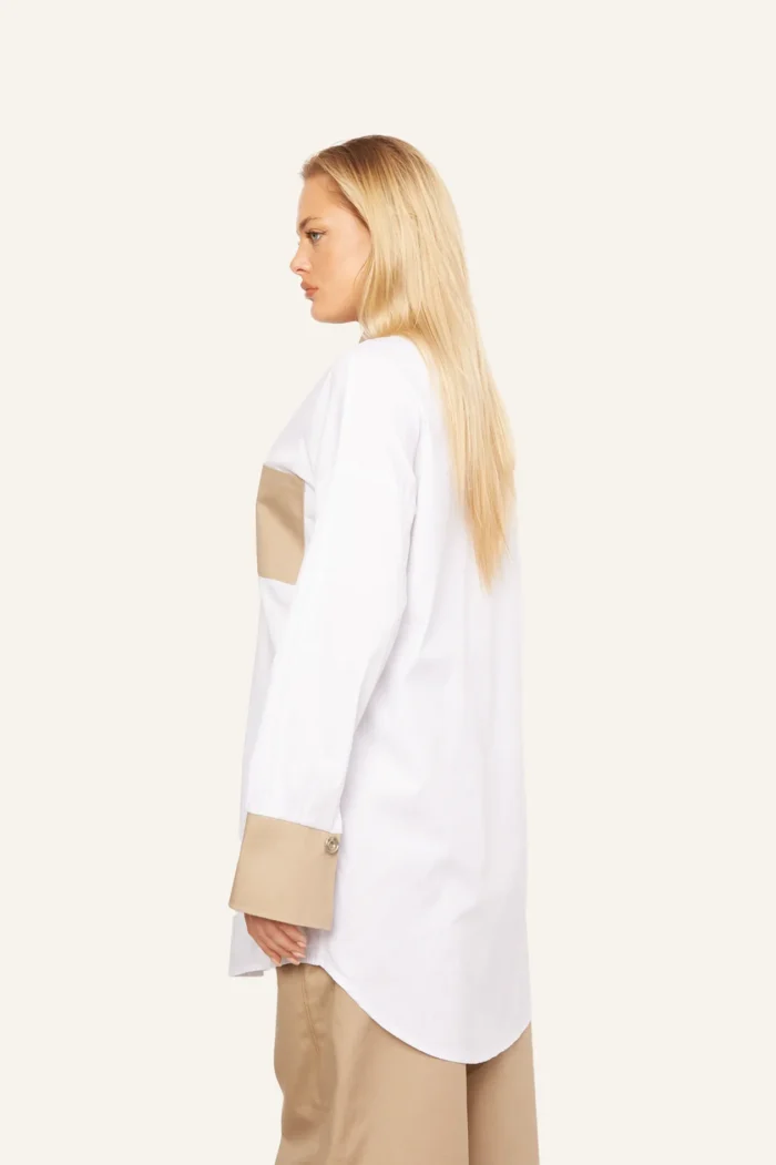 Amanda Patched Shirt Beige White - Image 3