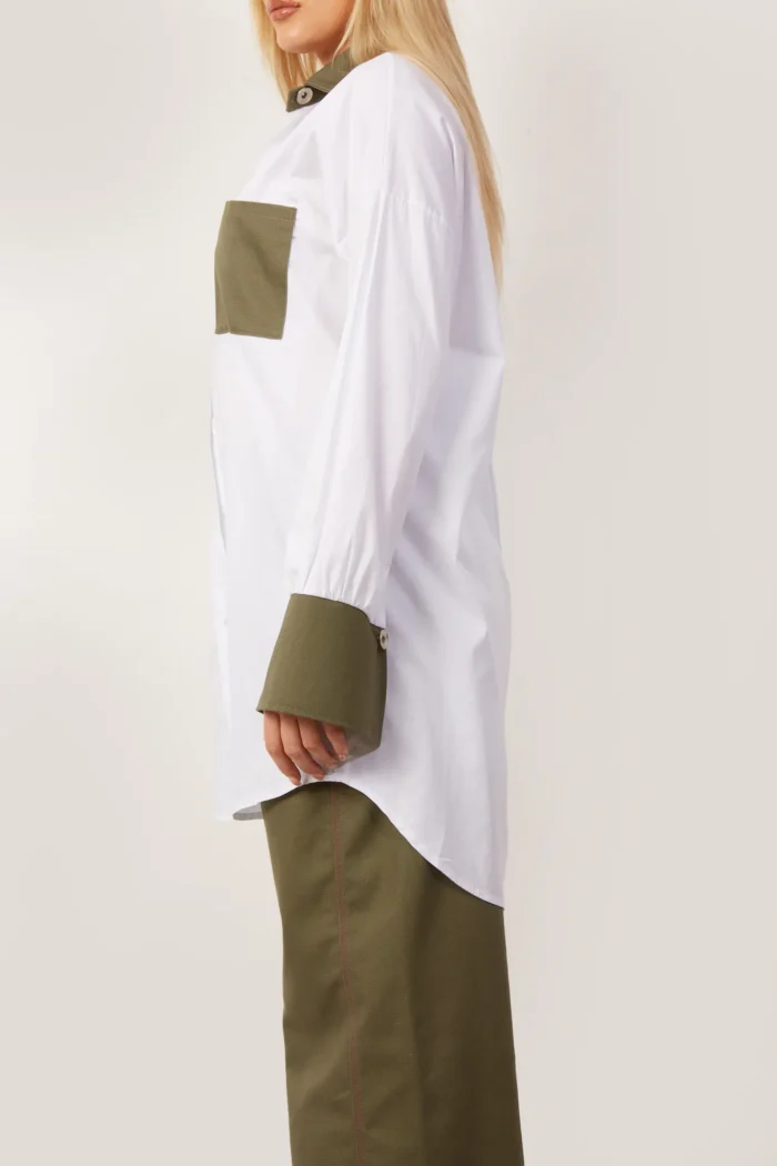 Amanda Patched Shirt Khaki White - Image 3