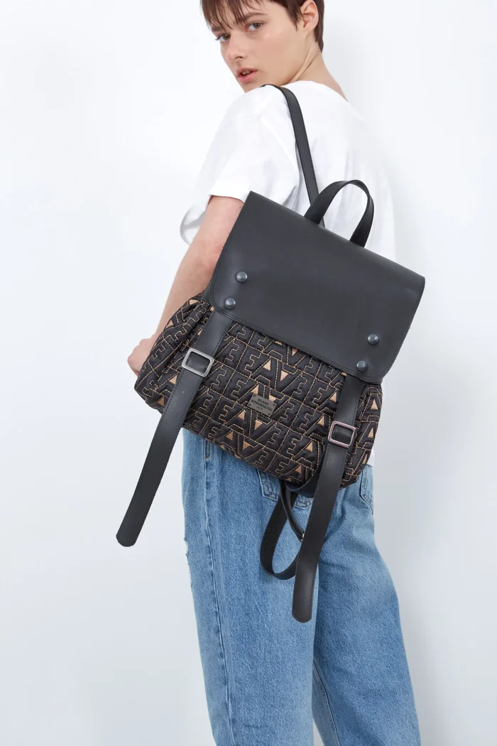 Boyfriend Logo Backpack Γυναικείο Μαύρο- Μπεζ - Image 2