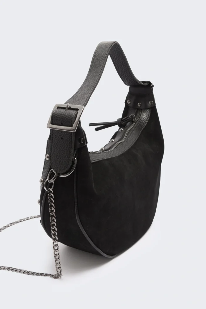 Hype Suede baguette bag Μαύρη - Image 4