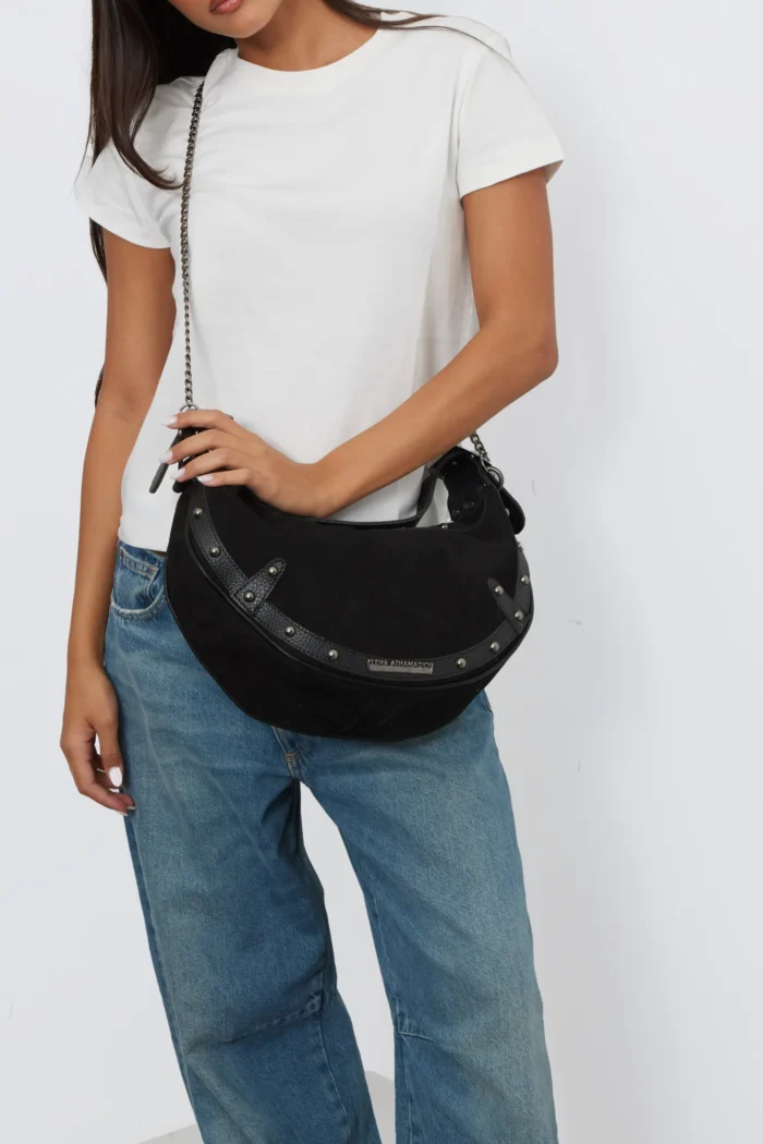 Hype Suede baguette bag Μαύρη - Image 5