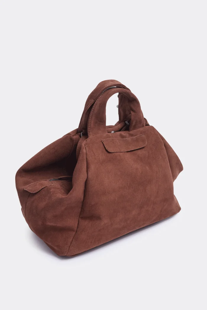 Bubble Bag Suede Τσάντα Χειρος Καμελ Large - Image 3
